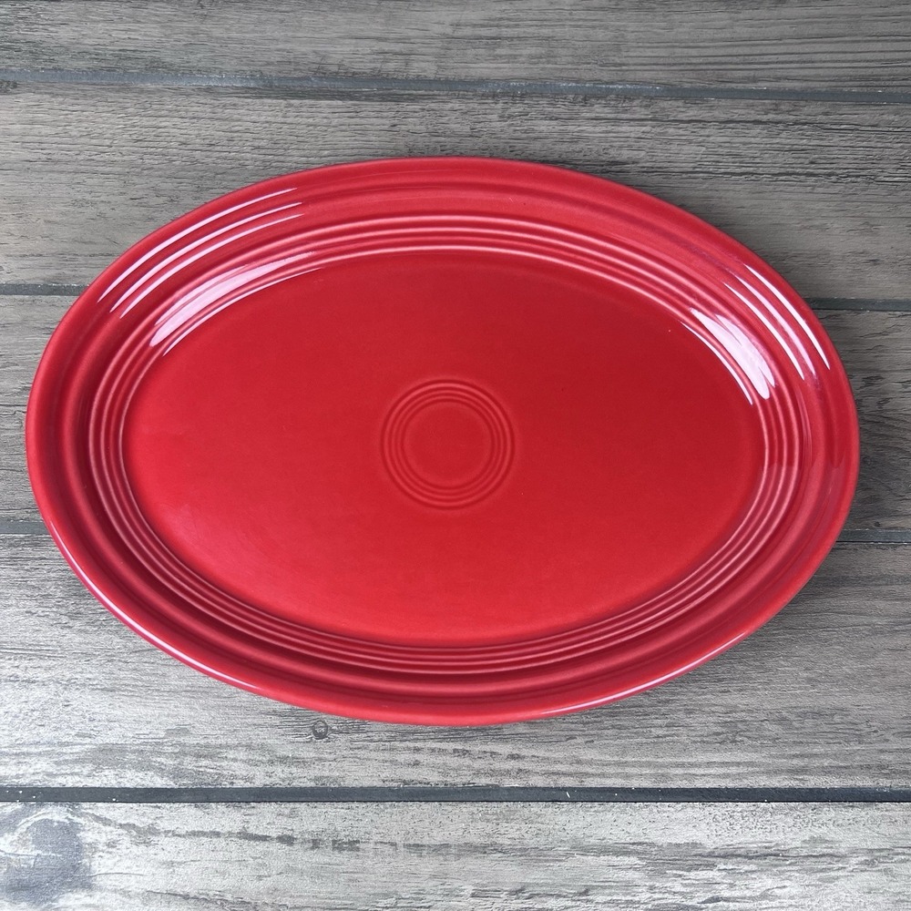 Fiesta Small Oval Serving Platter Scarlet Red 9 5/8" Homer Laughlin Back Stamp
